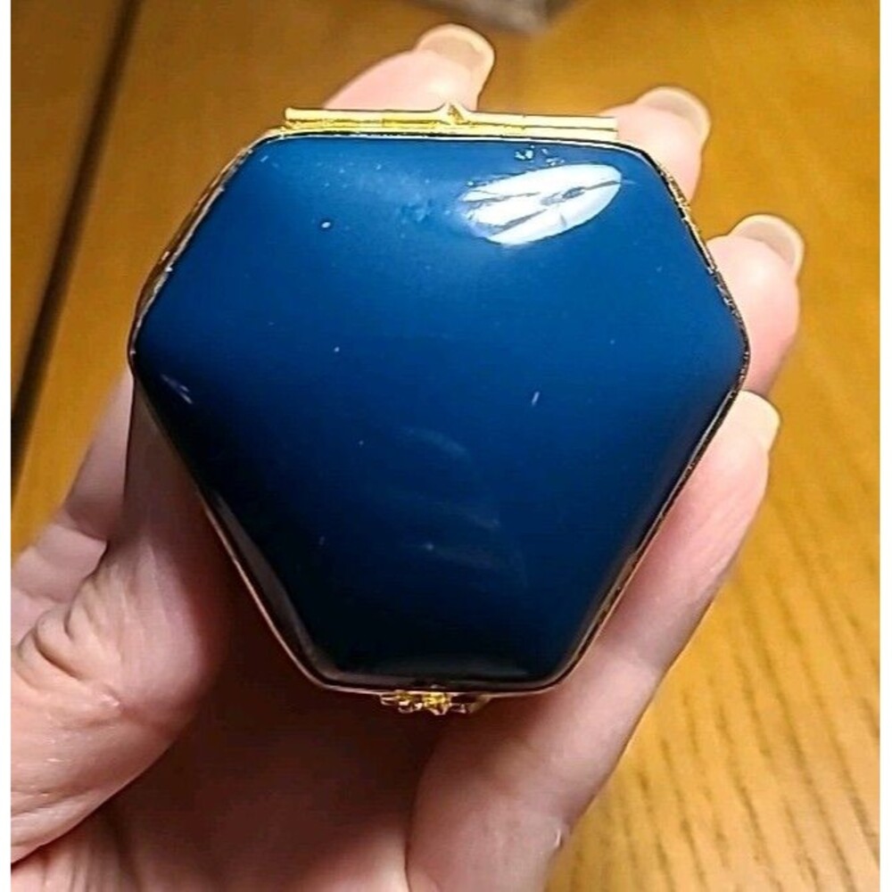 Vtg Limoges France Porcelain Dark Aqua Blue trinket Box Pill Box 2x2.25x1.5 NEW - Picture 9 of 12